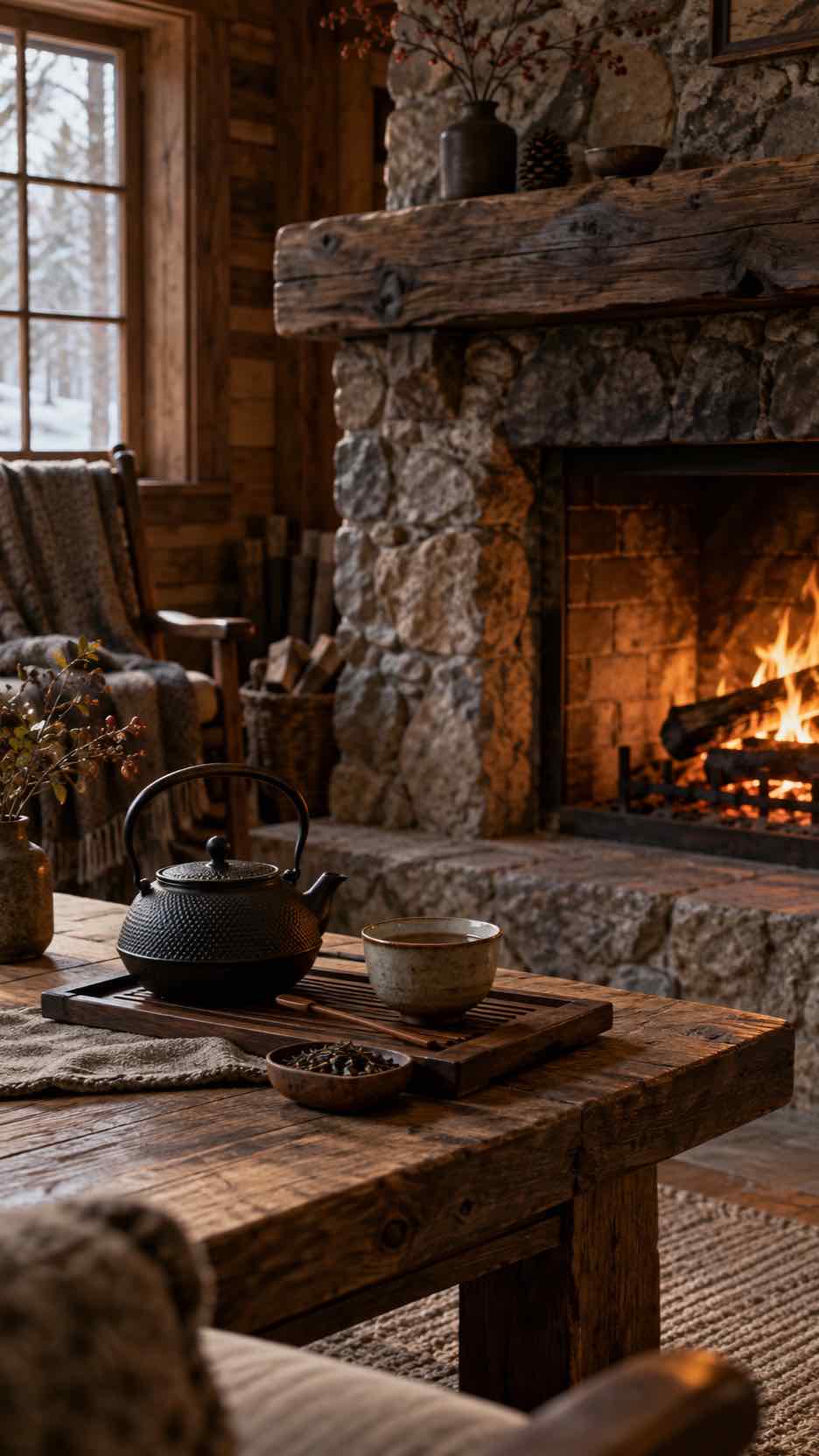 Tea Brewing by the Fireplace